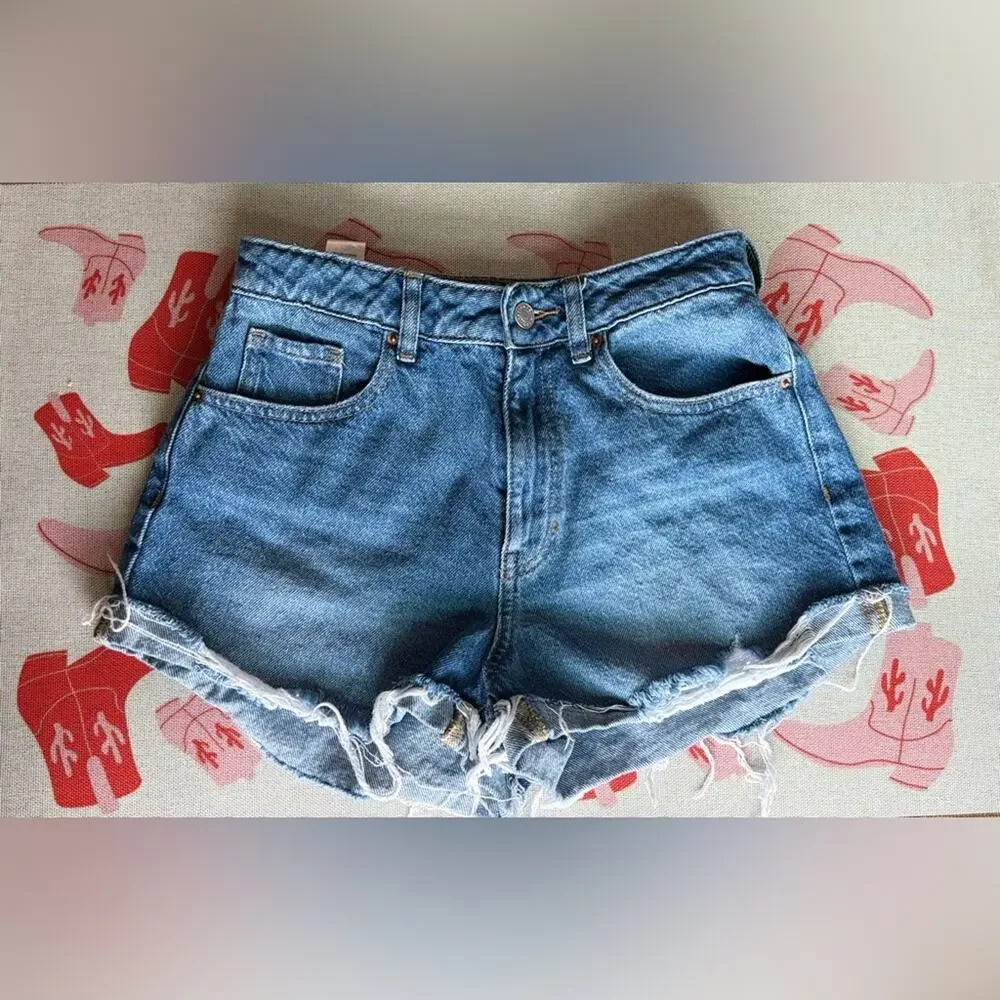PacSun Blue Mom Jean Shorts Distressed Cut-Offs